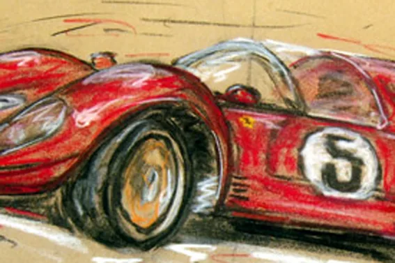 Ferrari P3 / P4 V12 - Original-Pastellzeichnung auf Büttenpapier (hellbraun) / 63 x 32 cm / signiert - Image 3