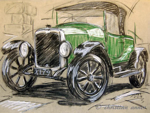 Triumph 17/20 Oldtimer Kunst Pastellzeichung Art Chrstian Anner