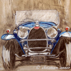 Bugatti Oldtimer Kunst Art Pastellzeichnung Christian Anner