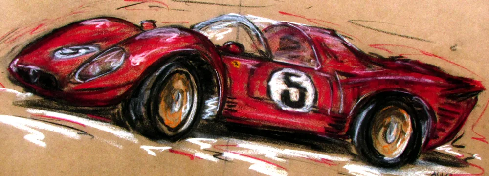 Ferrari P3 / P4 V12 - Original-Pastellzeichnung auf Büttenpapier (hellbraun) / 63 x 32 cm / signiert - Image 2