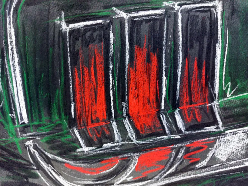 Ford Mustang Heck - Original - Pastellzeichnung auf Büttenpapier (schwarz) / 60 x 48 cm / signiert - Image 3