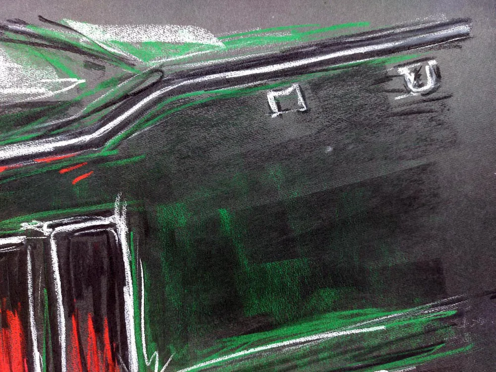 Ford Mustang Heck - Original - Pastellzeichnung auf Büttenpapier (schwarz) / 60 x 48 cm / signiert - Image 5