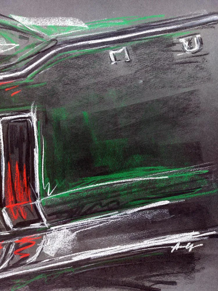 Ford Mustang Heck - Original - Pastellzeichnung auf Büttenpapier (schwarz) / 60 x 48 cm / signiert - Image 9