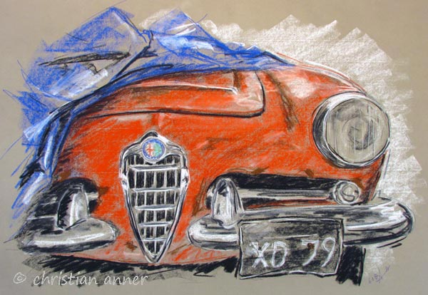 Alfa Romeo Giulia Oldimer Kunst Art Pastellzeichungen