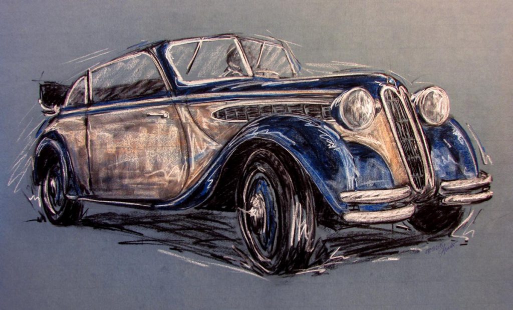 Oldtimer Pastellzeichnung BMW