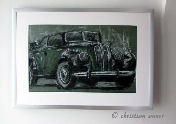 BMW cabrio 326 Oldtimer Pastellzeichnung