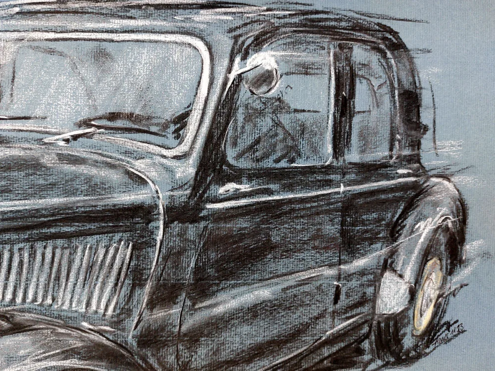 Citroen Traction Avant - Original - Pastellzeichnung auf Büttenpapier (blau) / 84 x 53 cm / signiert - Image 5