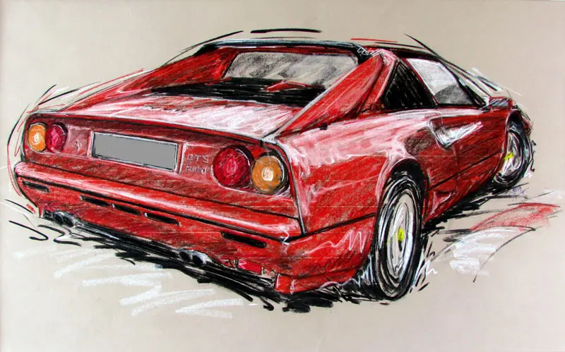 Oldtimer Pastellzeichnung Ferrari