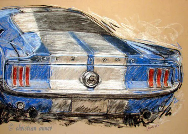Ford Mustang GT 500 Oldtimer Pastellzeichnung