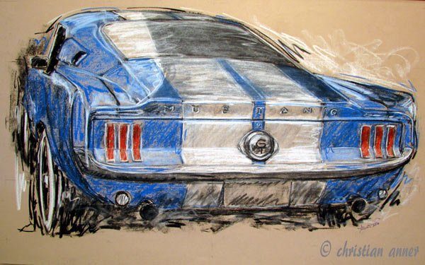 Ford Mustang Oldimer Kunst Art Pastellzeichungen