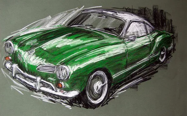 Karmann ghia Typ 14 oldtimer kunst Oldtimer Pastellzeichnung