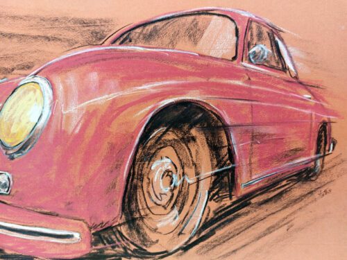 Porsche 356 - Original - Pastellzeichnung auf Büttenpapier (rotbraun) / Blatt 84 x 53 cm / signiert - Image 3