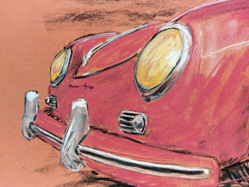 Porsche 356 - Original - Pastellzeichnung auf Büttenpapier (rotbraun) / Blatt 84 x 53 cm / signiert - Image 5