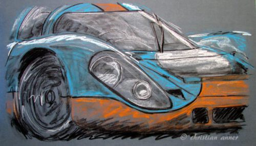 Oldtimer Pastellzeichnung Porsche