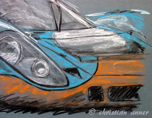 Oldtimer Pastellzeichnung Motorsport
