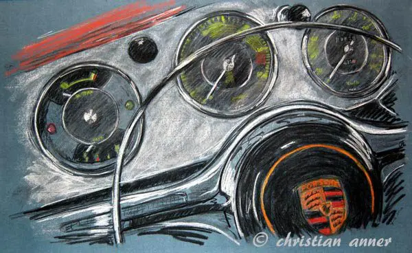 Oldtimer Pastellzeichnung Porsche 356