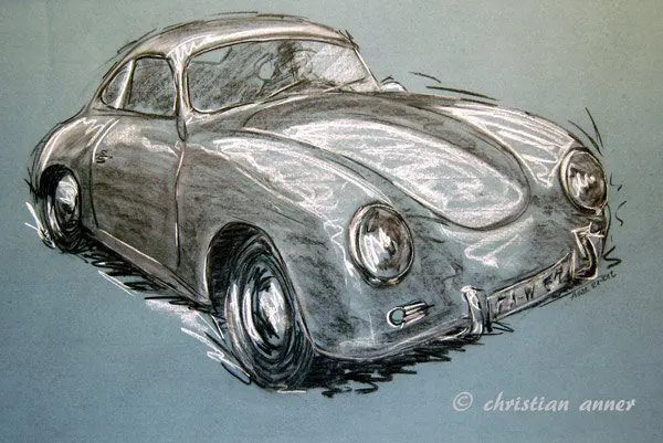 Porsche_356_sport_anner Oldtimer Pastellzeichnung