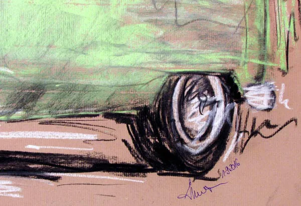 Oldtimer Pastellzeichnung bulli