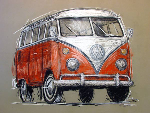 VW_Bulli_samba Oldtimer Pastellzeichnung