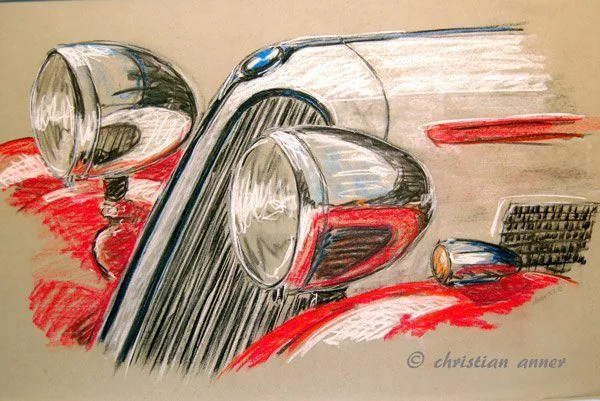 BMW 326 oldtimer kunst art pastellzeichnung christian anner
