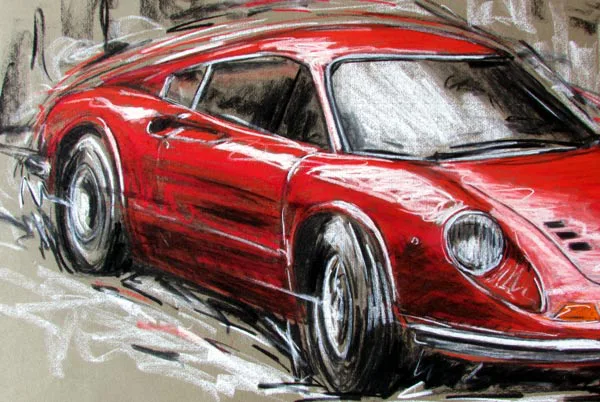 Dino 246 GT, Original-Pastellzeichnung auf Büttenpapier, fertig gerahmt inkl. Passepartout, 100 x 70 cm - Image 6