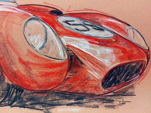 Ferrari Testa Rossa 250 - Original - Pastellzeichnung auf Büttenpapier (rotbraun) / Blatt 84 x 53 cm / signiert - Image 3