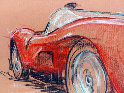 Ferrari Testa Rossa 250 - Original - Pastellzeichnung auf Büttenpapier (rotbraun) / Blatt 84 x 53 cm / signiert - Image 4