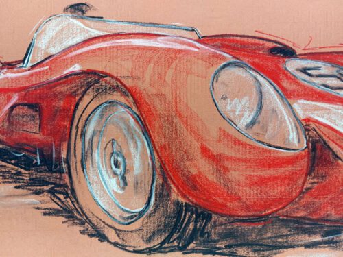 Ferrari Testa Rossa 250 - Original - Pastellzeichnung auf Büttenpapier (rotbraun) / Blatt 84 x 53 cm / signiert - Image 5