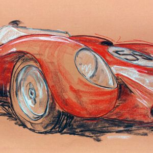 Ferrari Testa Rossa 250 - Original - Pastellzeichnung auf Büttenpapier (rotbraun) / Blatt 84 x 53 cm / signiert