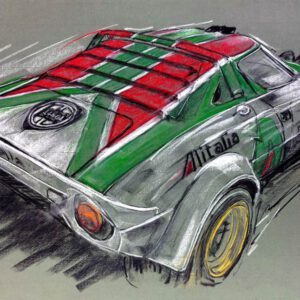 Lancia Stratos - Original - Pastellzeichnung auf Büttenpapier (grün) / Blatt 70 x 50 cm