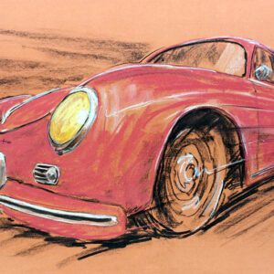 Porsche 356 - Original - Pastellzeichnung auf Büttenpapier (rotbraun) / Blatt 84 x 53 cm / signiert