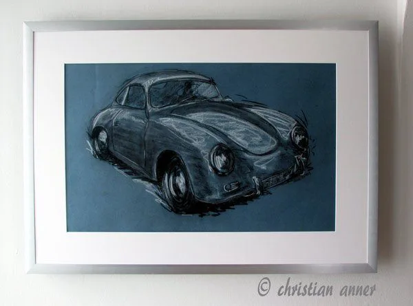 Porsche 356 Oldtimer Pastellzeichnung